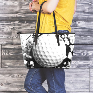 Golf Ball Breaking Wall Print Leather Tote Bag