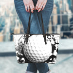 Golf Ball Breaking Wall Print Leather Tote Bag