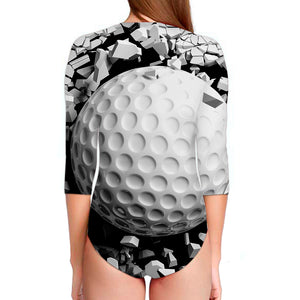 Golf Ball Breaking Wall Print Long Sleeve Swimsuit