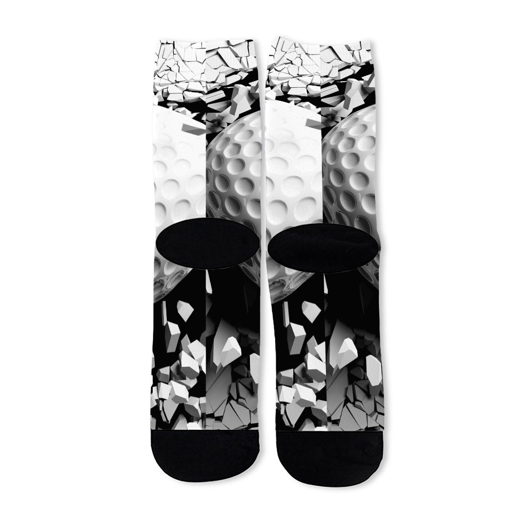 Golf Ball Breaking Wall Print Long Socks