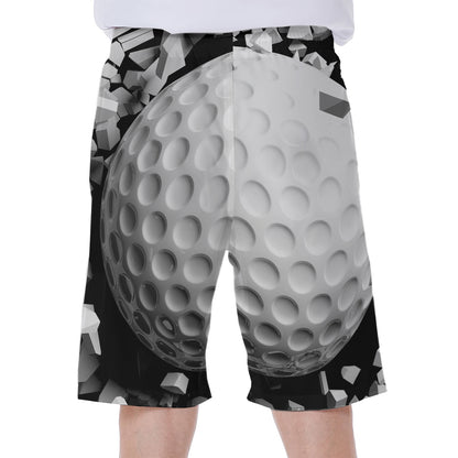 Golf Ball Breaking Wall Print Men's Beach Shorts