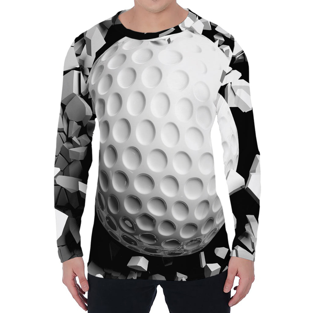 Golf Ball Breaking Wall Print Men's Long Sleeve T-Shirt