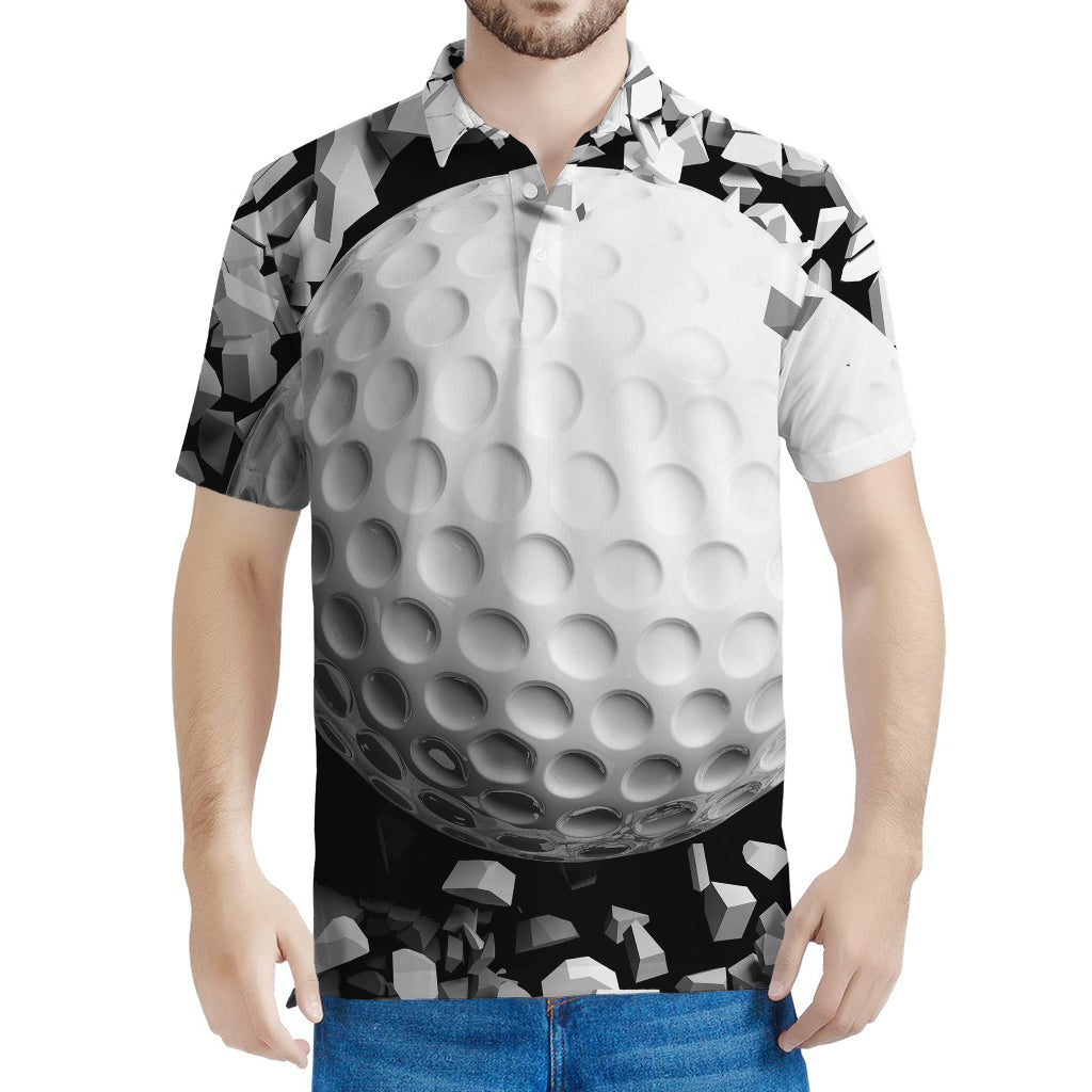 Golf Ball Breaking Wall Print Men's Polo Shirt