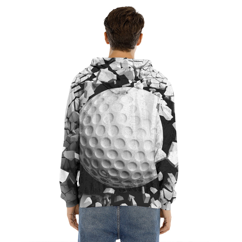 Golf Ball Breaking Wall Print Men's Velvet Pullover Hoodie