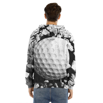 Golf Ball Breaking Wall Print Men's Velvet Pullover Hoodie