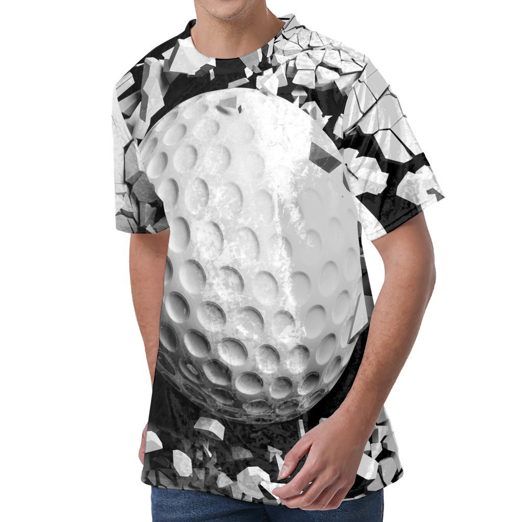 Golf Ball Breaking Wall Print Men's Velvet T-Shirt