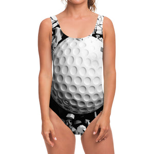 Golf Ball Breaking Wall Print One Piece Swimsuit