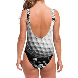 Golf Ball Breaking Wall Print One Piece Swimsuit