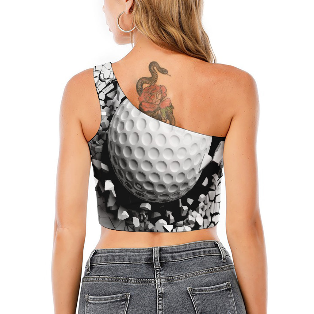 Golf Ball Breaking Wall Print One Shoulder Crop Top