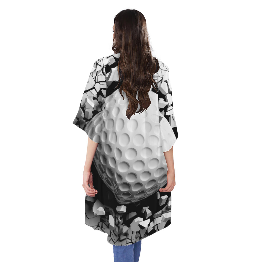 Golf Ball Breaking Wall Print Open Front Beach Cover Up