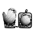 Golf Ball Breaking Wall Print Oven Mitt And Pot Holder Set