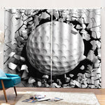 Golf Ball Breaking Wall Print Pencil Pleat Curtains