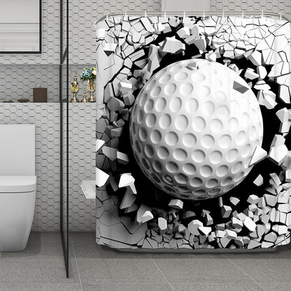 Golf Ball Breaking Wall Print Polyester Shower Curtain