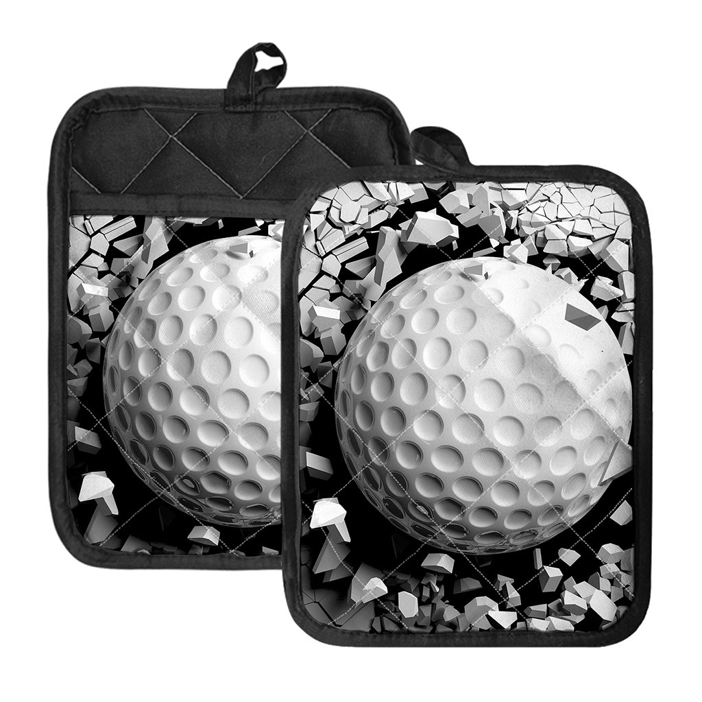 Golf Ball Breaking Wall Print Pot Holders With Pocket