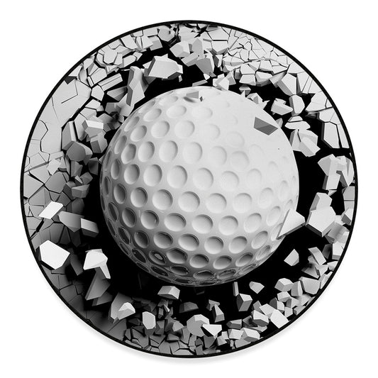 Golf Ball Breaking Wall Print Round Floor Mat