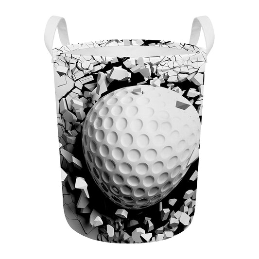 Golf Ball Breaking Wall Print Round Laundry Basket