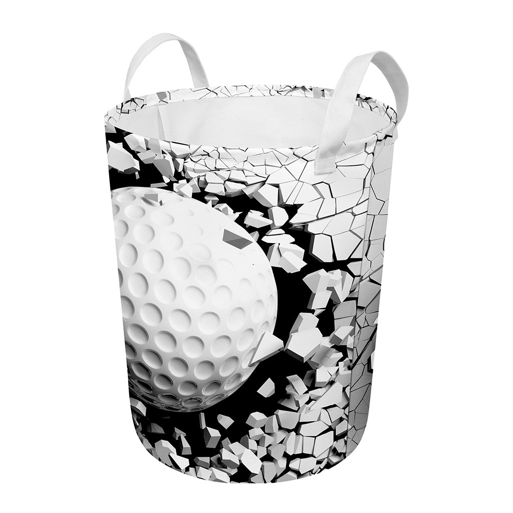 Golf Ball Breaking Wall Print Round Laundry Basket
