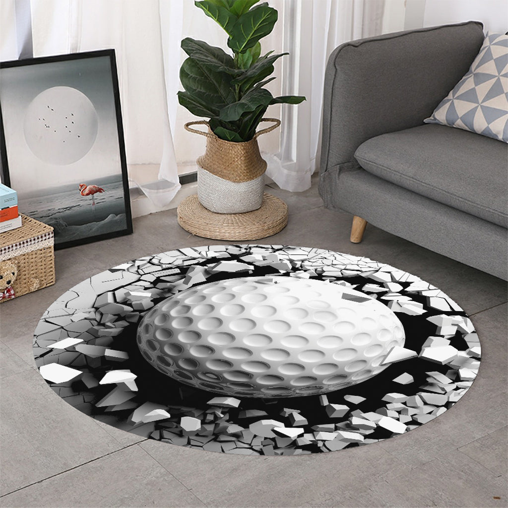 Golf Ball Breaking Wall Print Round Rug