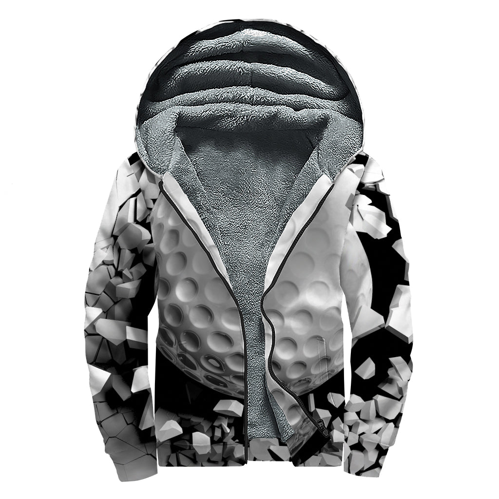 Golf Ball Breaking Wall Print Sherpa Lined Zip Up Hoodie