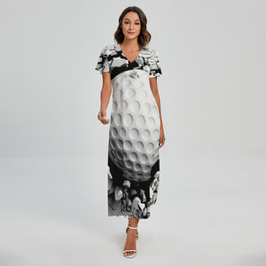 Golf Ball Breaking Wall Print Short Sleeve Maxi Dress