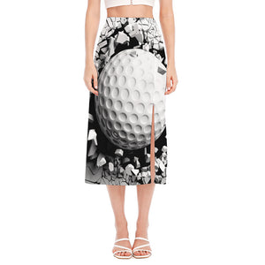 Golf Ball Breaking Wall Print Side Slit Midi Skirt