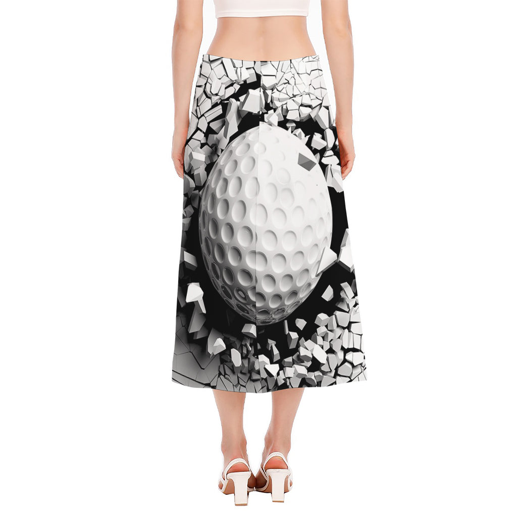 Golf Ball Breaking Wall Print Side Slit Midi Skirt