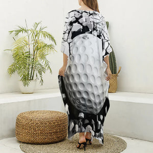 Golf Ball Breaking Wall Print Silk V-Neck Kaftan Dress