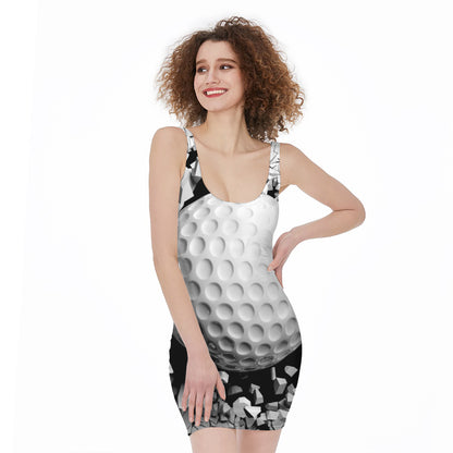 Golf Ball Breaking Wall Print Sleeveless Bodycon Dress