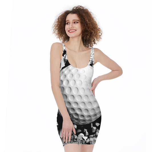 Golf Ball Breaking Wall Print Sleeveless Bodycon Dress