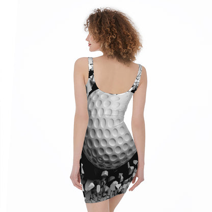 Golf Ball Breaking Wall Print Sleeveless Bodycon Dress