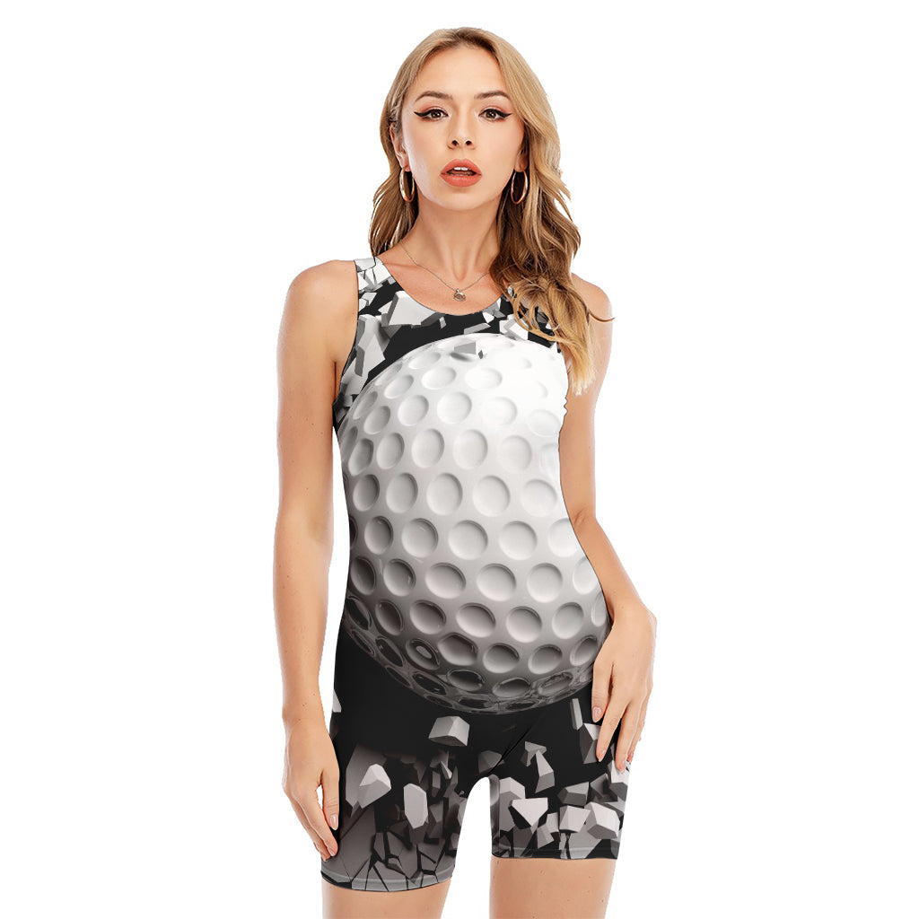 Golf Ball Breaking Wall Print Sleeveless One Piece Swimsuit