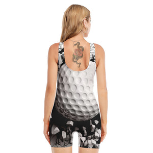 Golf Ball Breaking Wall Print Sleeveless One Piece Swimsuit