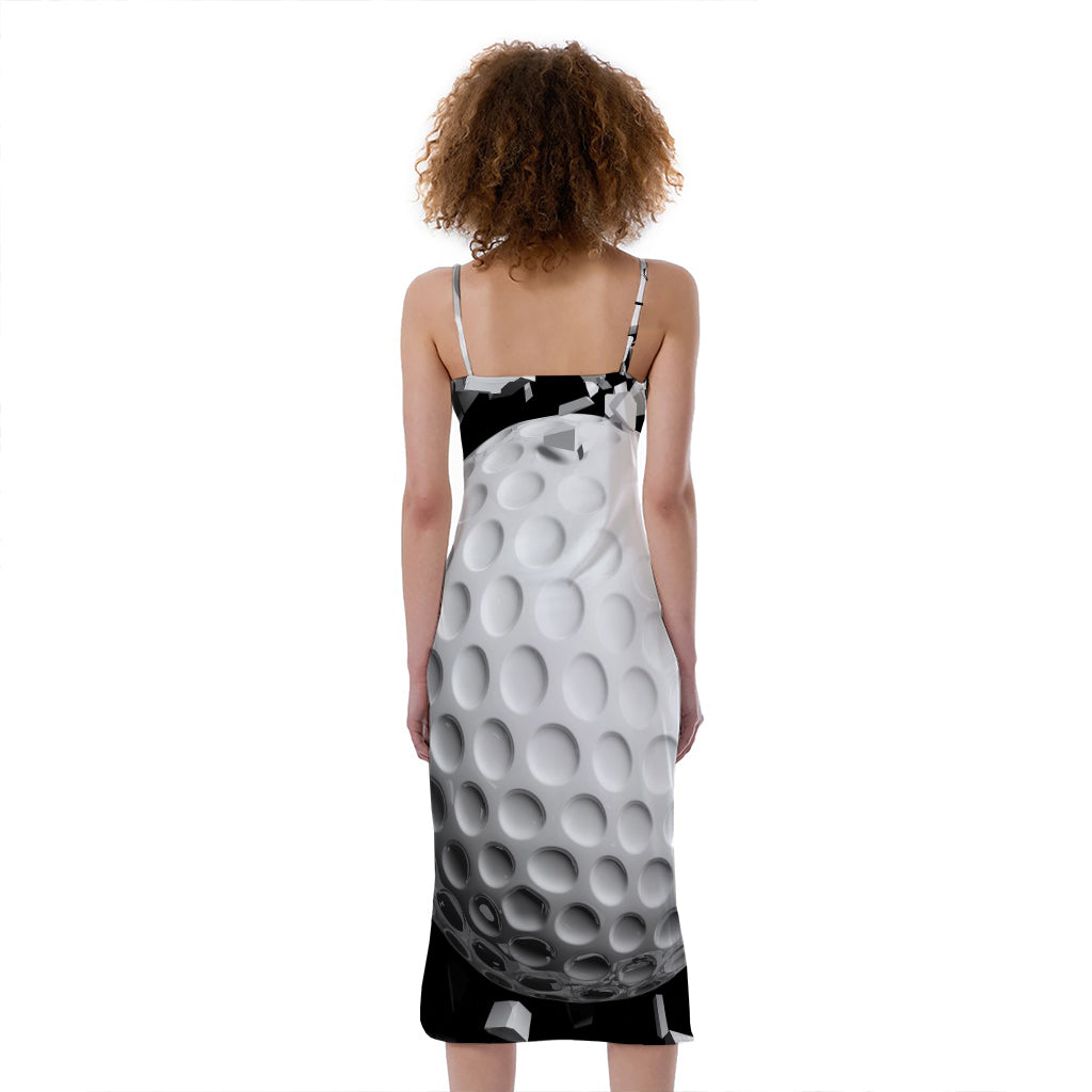 Golf Ball Breaking Wall Print Slim Fit Midi Cami Dress