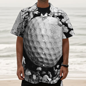 Golf Ball Breaking Wall Print Textured Short Sleeve Shirt