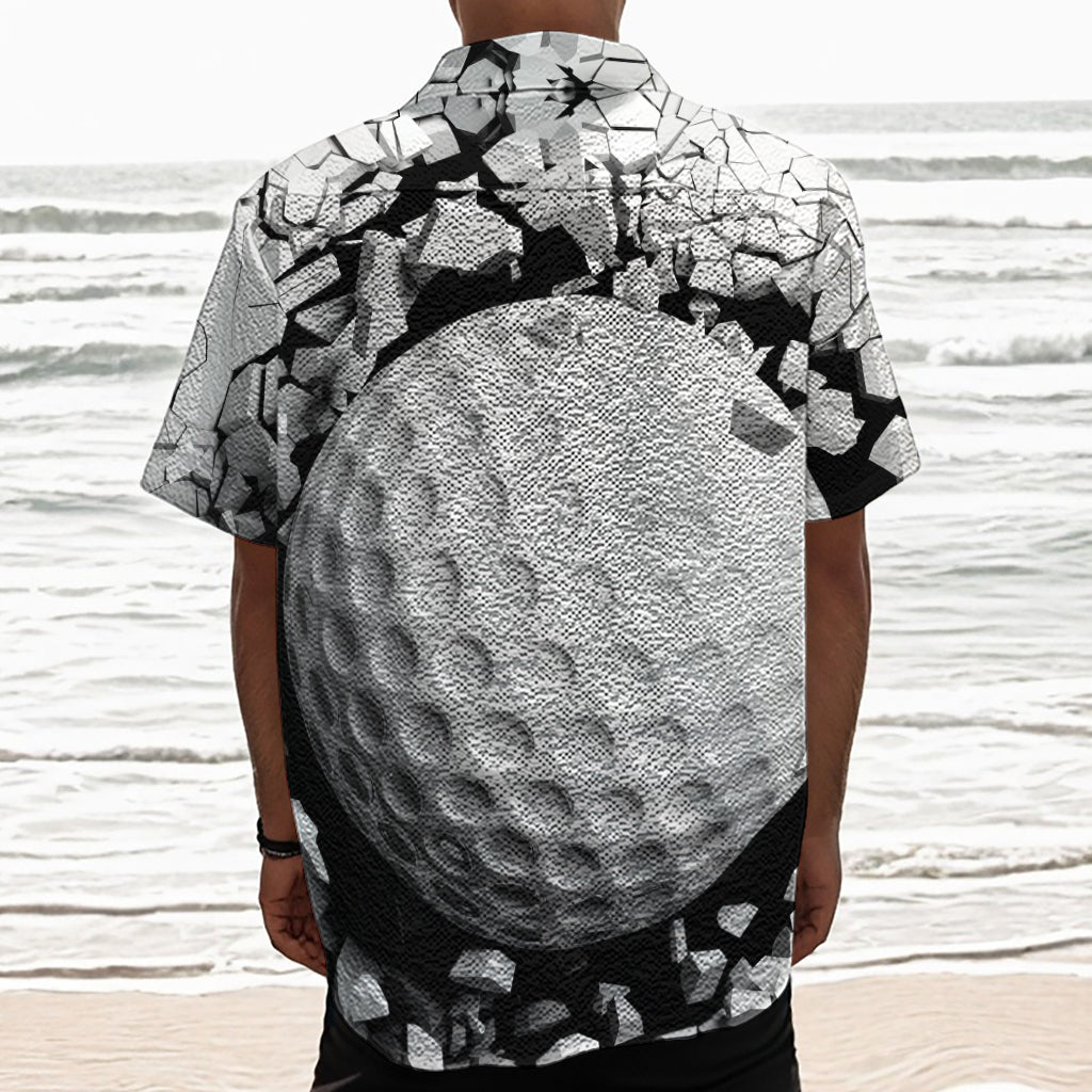 Golf Ball Breaking Wall Print Textured Short Sleeve Shirt