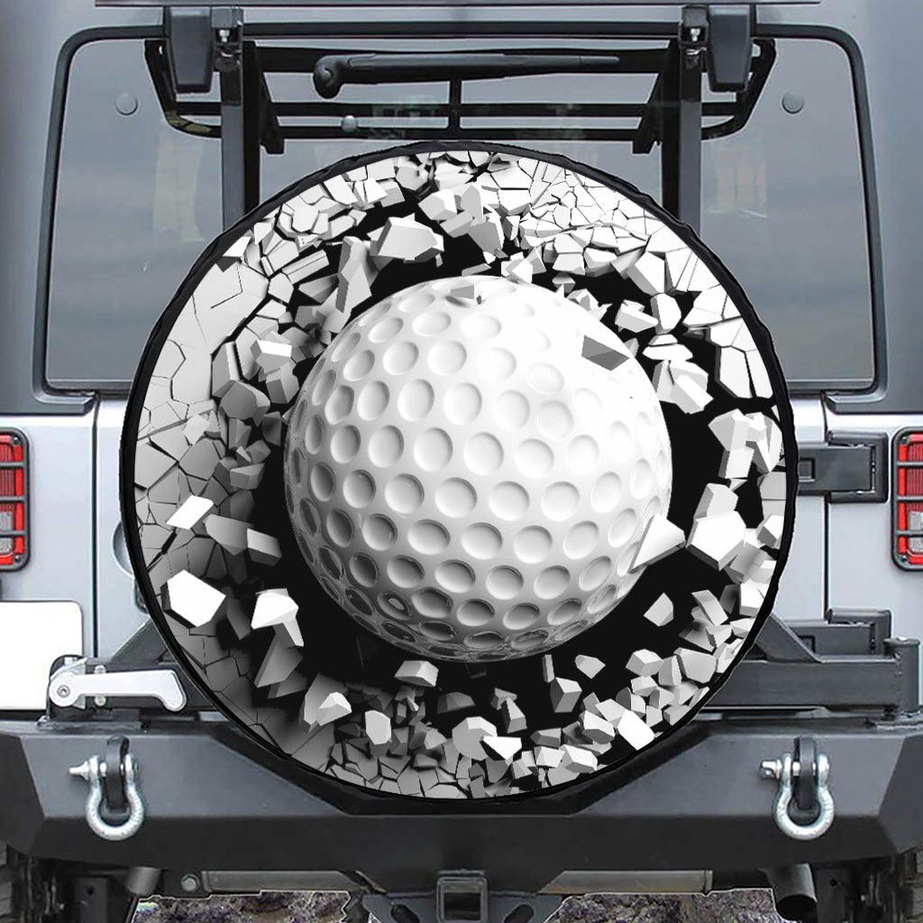 Golf Ball Breaking Wall Print Tire Cover
