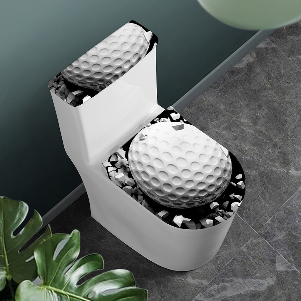 Golf Ball Breaking Wall Print Toilet Lid And Tank Cover Set