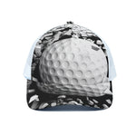 Golf Ball Breaking Wall Print White Mesh Trucker Cap