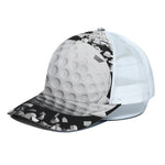 Golf Ball Breaking Wall Print White Mesh Trucker Cap