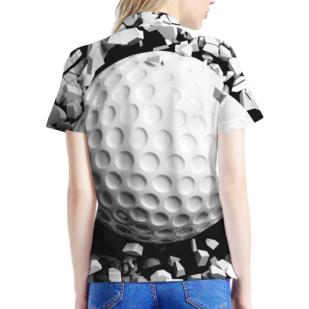 Golf Ball Breaking Wall Print Women's Polo Shirt
