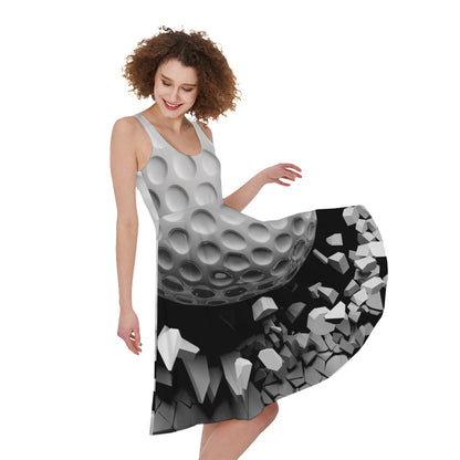 Golf Ball Breaking Wall Print Women's Sleeveless Dress
