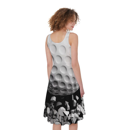 Golf Ball Breaking Wall Print Women's Sleeveless Dress