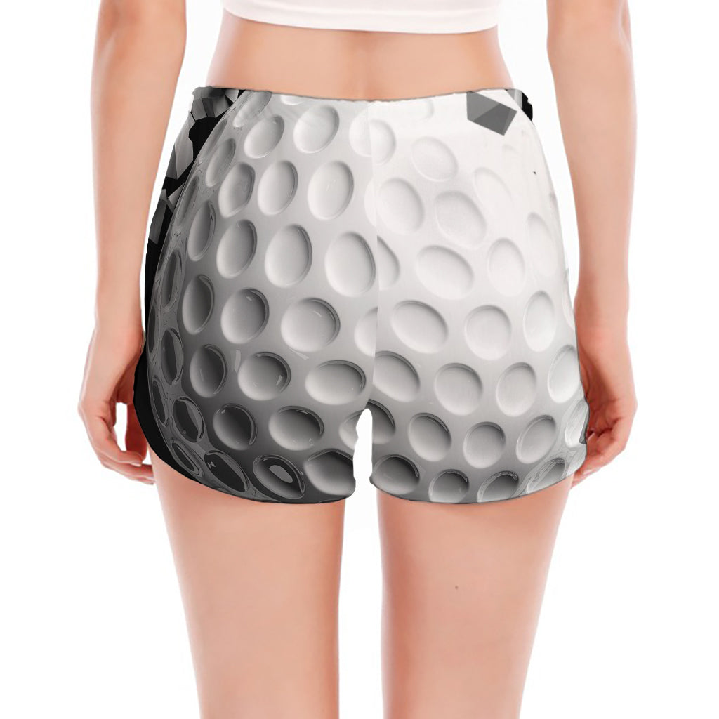 Golf Ball Breaking Wall Print Women's Split Running Shorts