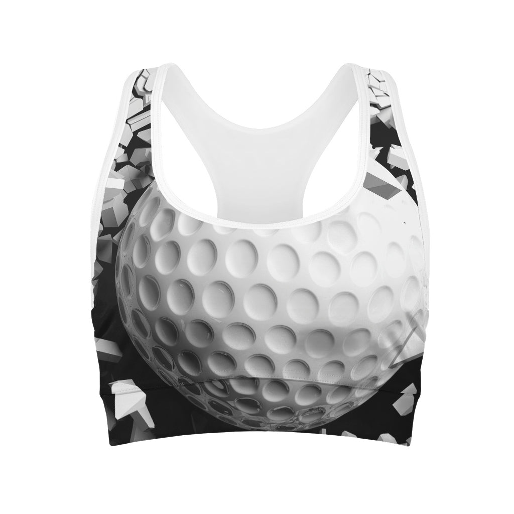 Golf Ball Breaking Wall Print Women's Sports Bra