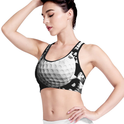 Golf Ball Breaking Wall Print Women's Sports Bra