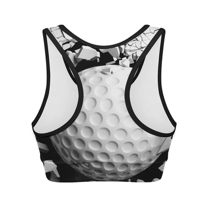 Golf Ball Breaking Wall Print Women's Sports Bra
