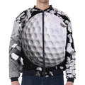 Golf Ball Breaking Wall Print Zip Sleeve Bomber Jacket