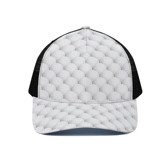 Golf Ball Pattern Print Black Mesh Trucker Cap