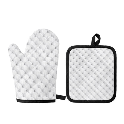 Golf Ball Pattern Print Oven Mitt And Pot Holder Set