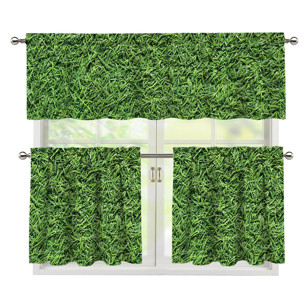 Golf Course Grass Print 3 Piece Kitchen Curtains